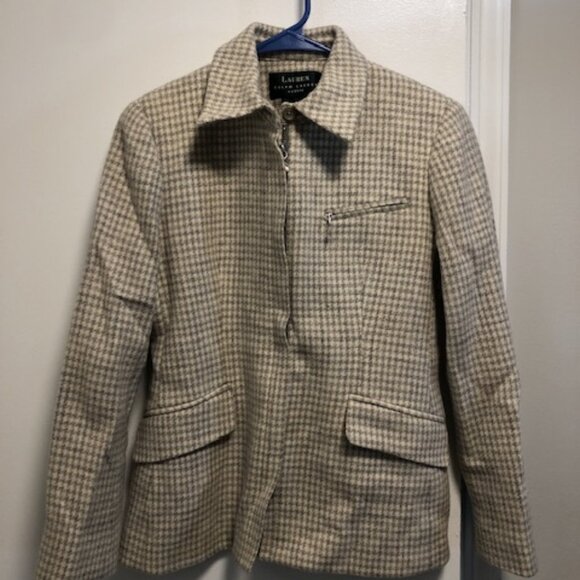 Lauren Ralph Lauren Grey Wool Houndstooth Blazer - Picture 1 of 3